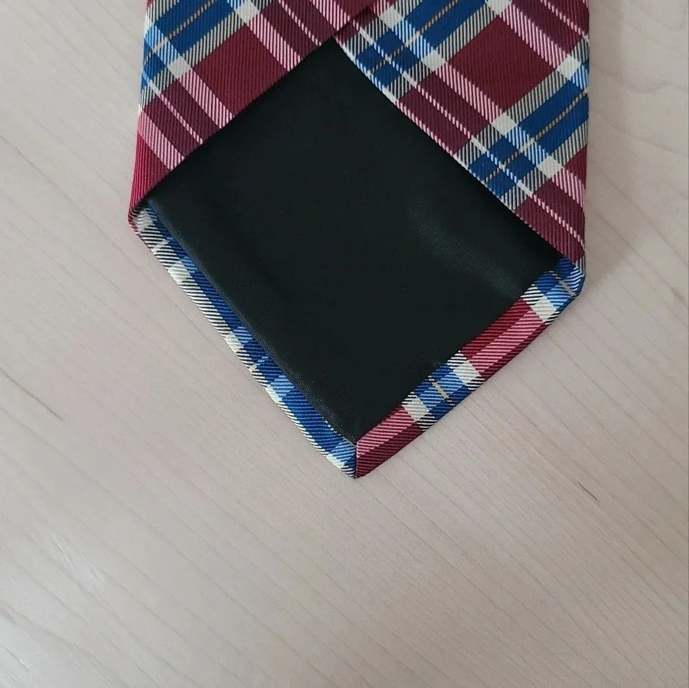 🇩🇪HUGO BOSS vintage  plaid red and blue tie - Picture 6 of 8